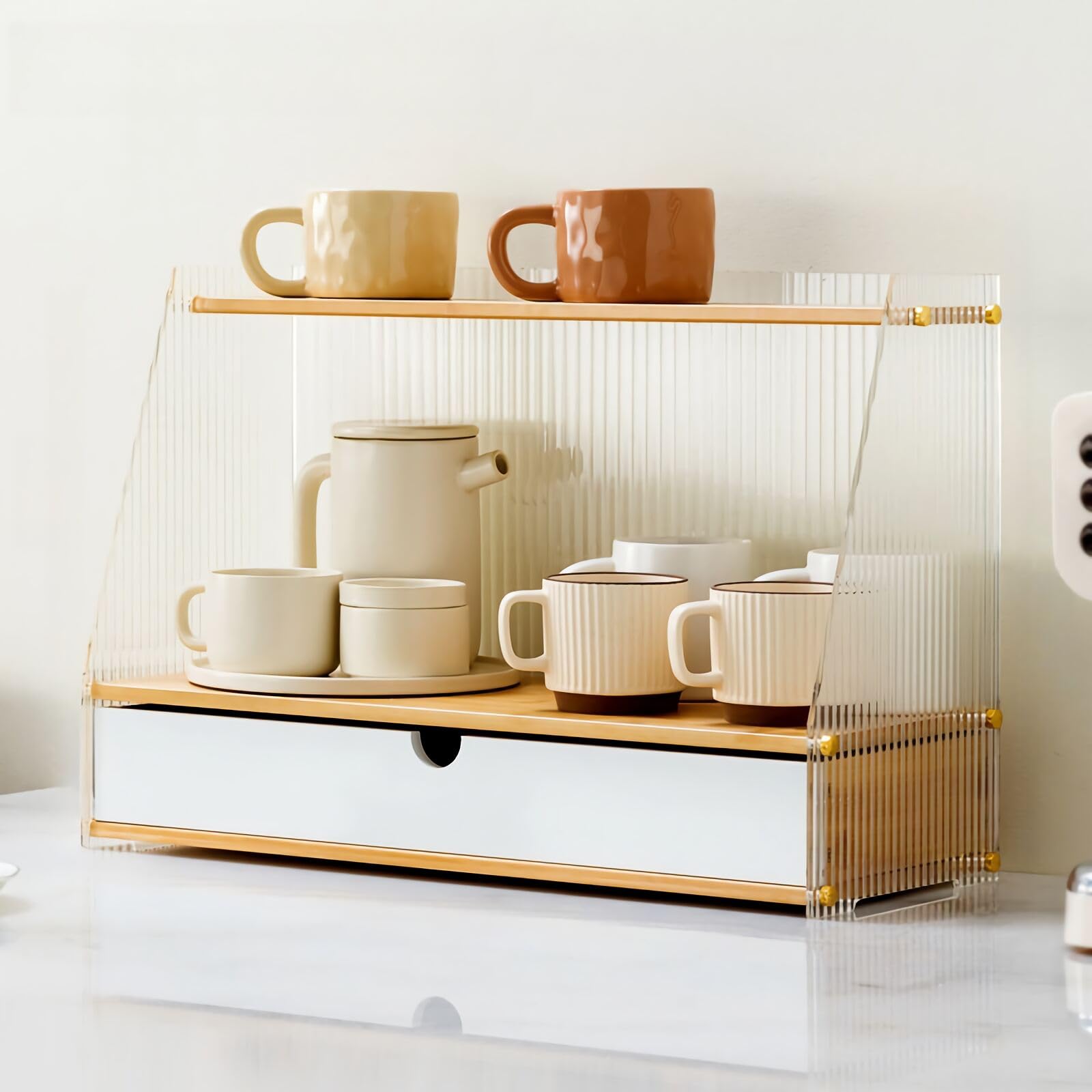 送料込み　木製 食器棚 上部収納付き 引き出し3つ Amazon.co.jp: Cutdred 木箱 デスク上置き棚 デスク収納